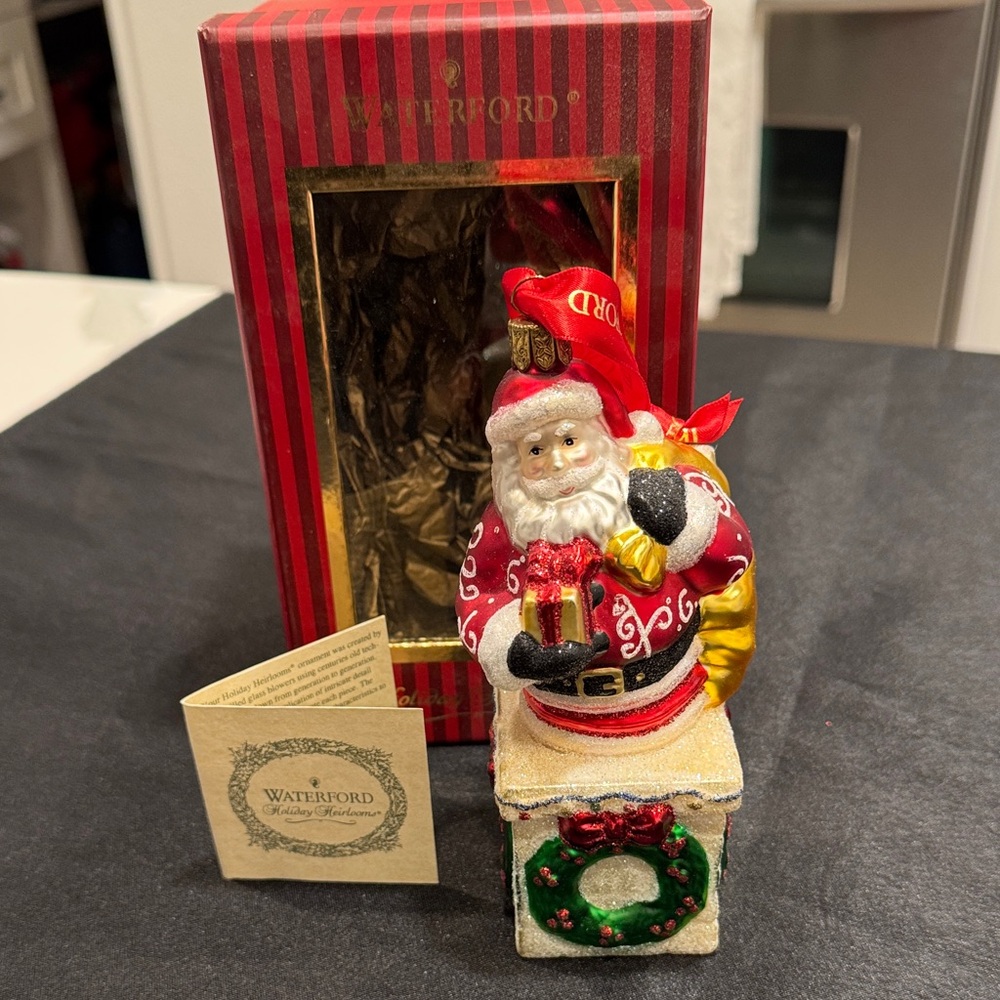 Waterford Festive Santa Ornament - Red, Gold, and Green